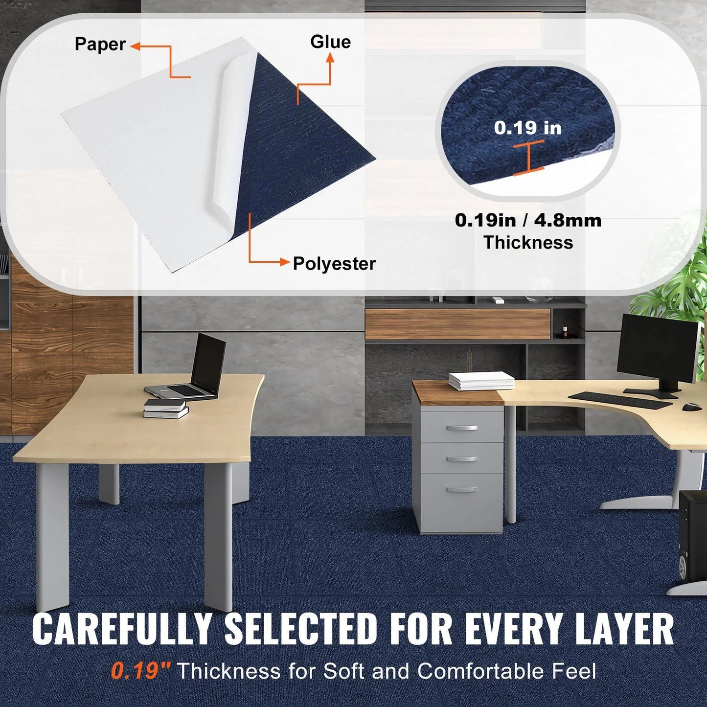 Carpet Tiles Peel and Stick, 24' x 24' Squares Self Adhesive Carpet Floor Tile, Soft Padded Carpet Tiles, Easy Install DIY for Bedroom Living Room Indoor Outdoor (15Tiles, Dark Blue)