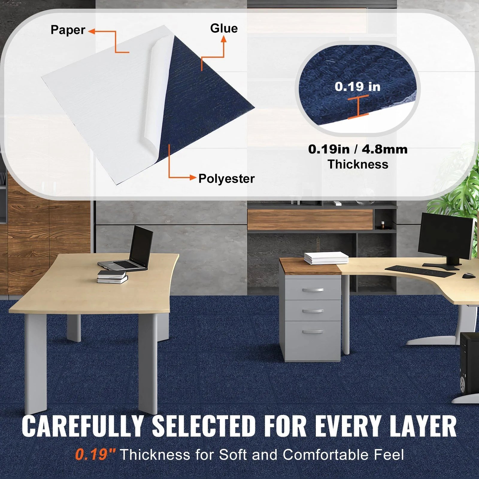 Carpet Tiles Peel and Stick, 24' x 24' Squares Self Adhesive Carpet Floor Tile, Soft Padded Carpet Tiles, Easy Install DIY for Bedroom Living Room Indoor Outdoor (15Tiles, Dark Blue)
