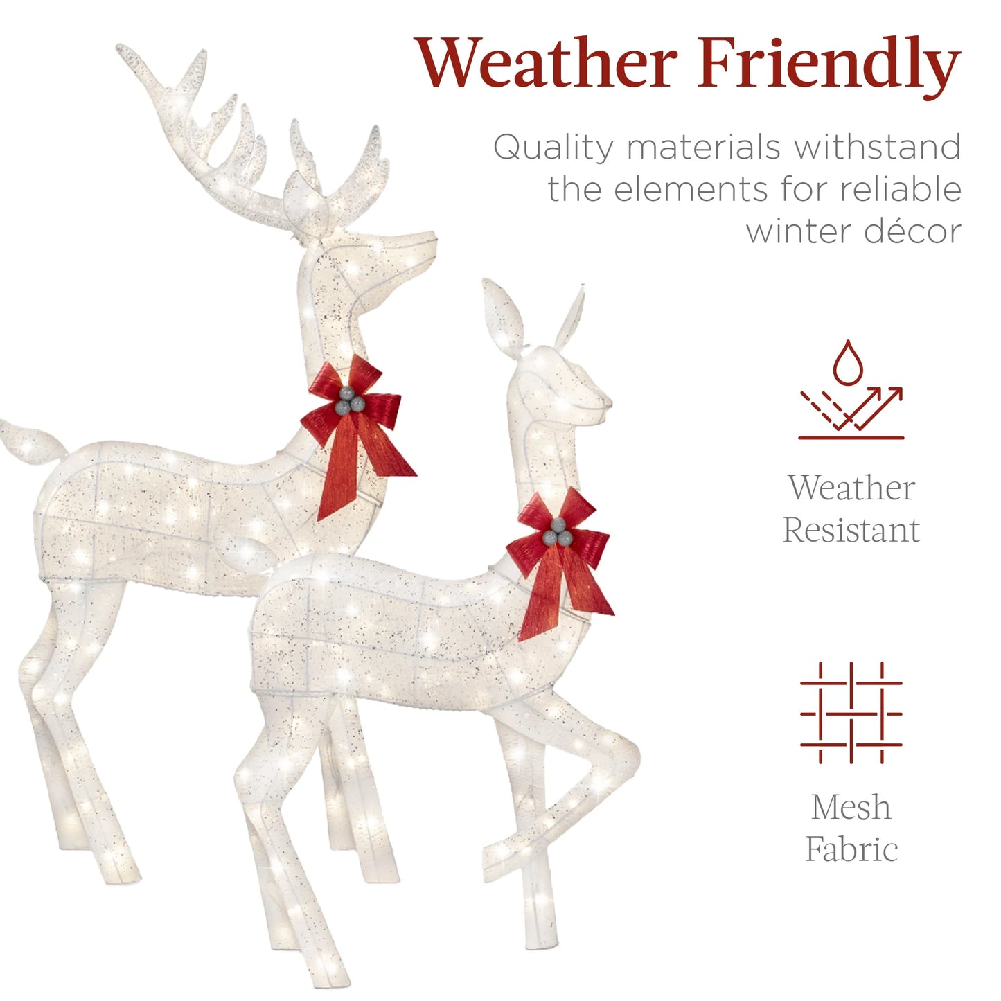 Best Choice Products 3-Piece Lighted Christmas Deer Set Outdoor Yard Decoration w/360 LED Lights, Stakes - White