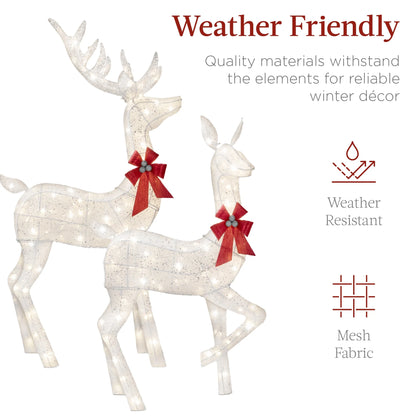 Best Choice Products 3-Piece Lighted Christmas Deer Set Outdoor Yard Decoration w/360 LED Lights, Stakes - White