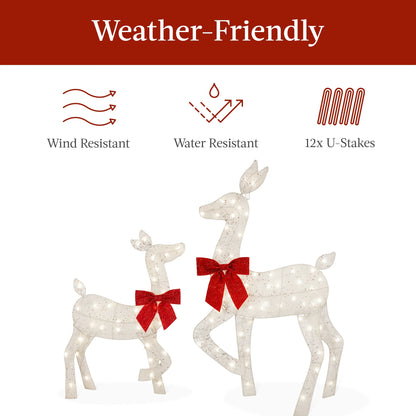 Best Choice Products 3-Piece 2D Deer Family Set, Lighted Christmas Outdoor Decoration w/175 Lights, Stakes - Gold