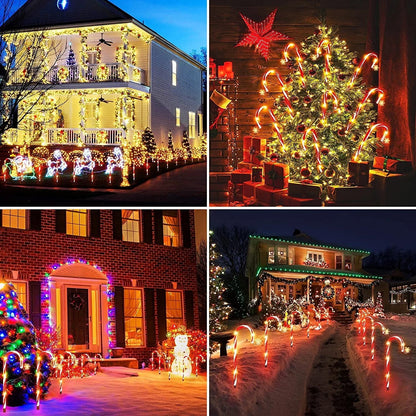 8 pk Solar Outdoor 20 inches LED 8 Modes Christmas Xmas Candy Cane Crutches with Stars Holiday Waterproof Pathway Warm Lights