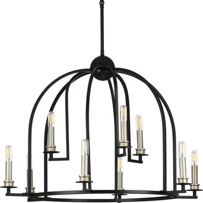 P400187-031-Progress Lighting-Seneca - Chandeliers Light - 9 Light in Farmhouse style - 30 Inches wide by 20.88 Inches high-Black Finish