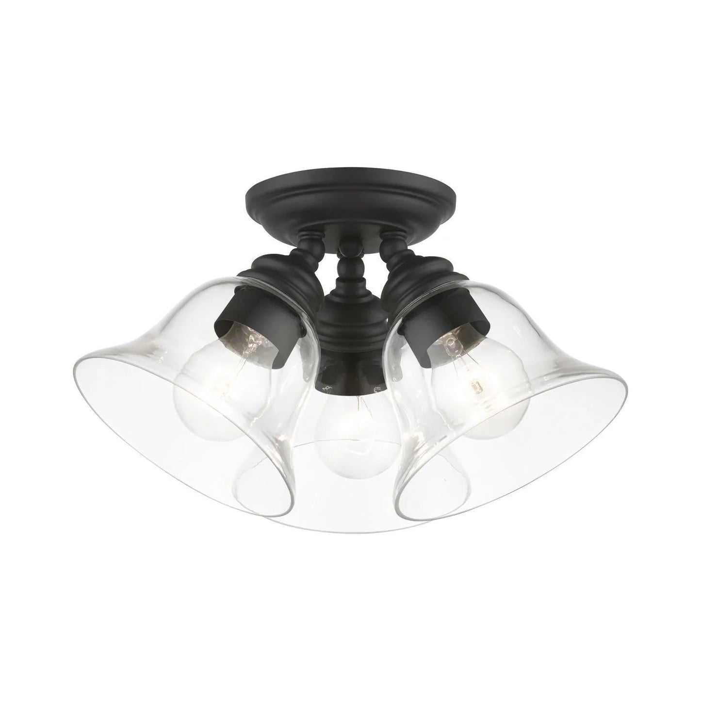 46489-04-Livex Lighting-Moreland - 3 Light Large Semi-Flush Mount In Transitional Style-7.5 Inches Tall and 14.5 Inches Wide-Black Finish