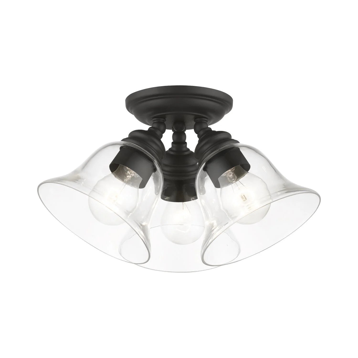 46489-04-Livex Lighting-Moreland - 3 Light Large Semi-Flush Mount In Transitional Style-7.5 Inches Tall and 14.5 Inches Wide-Black Finish