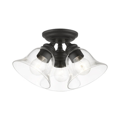 46489-04-Livex Lighting-Moreland - 3 Light Large Semi-Flush Mount In Transitional Style-7.5 Inches Tall and 14.5 Inches Wide-Black Finish