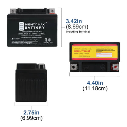 YTX4L-BS Battery Replaces ATV TractorMower CRF230F + 12V 1Amp Charger