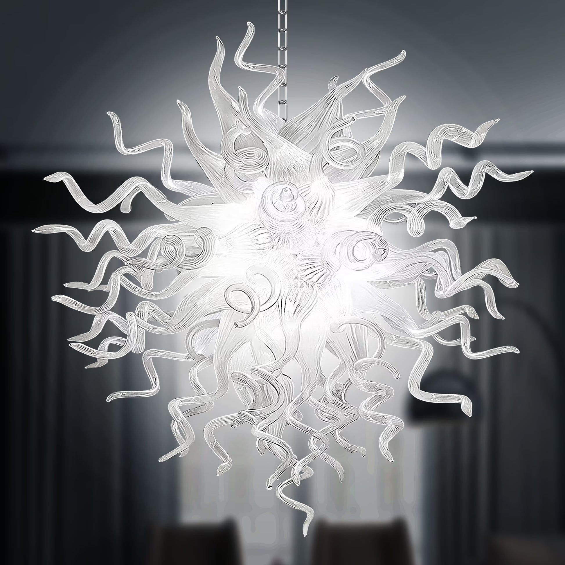 Longree Luxury Chandeliers Modern Hand Blown Glass Art Chandelier Ceiling Light Hanging Pendant Chandelier Light Fixture Decoration for Bedroom Indoor Lighting Living Room (Customizable Size & Color)
