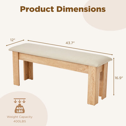 AVAWING 44" Dining Room Bench Set of 2, Wood & Linen Fabric Kitchen Benches, Beige & Natural