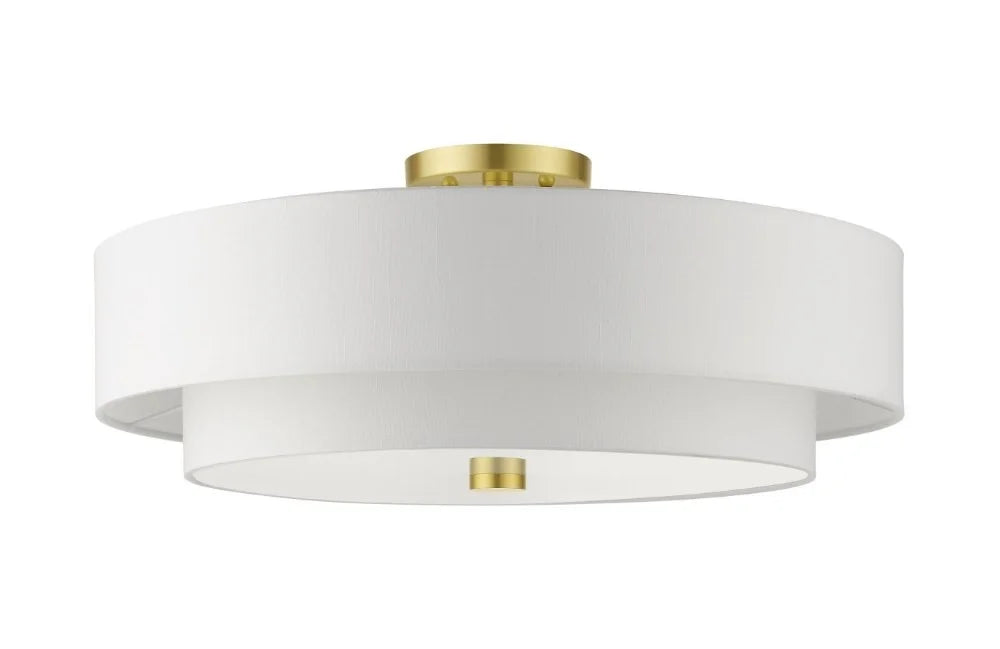 Livex Lighting Meridian 9.5" 5-Light Metal & Fabric Semi Flush in Satin Brass