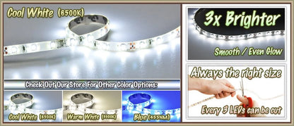 Biltek 6' ft Cool White Aquarium Fish Tank White LED Lighting Strip + Dimmer + Remote + Wall Plug 110V - Main Lighting Sub Fresh Water Salt Water Tanks Water Resistant 3528 SMD Flexible DIY 220V