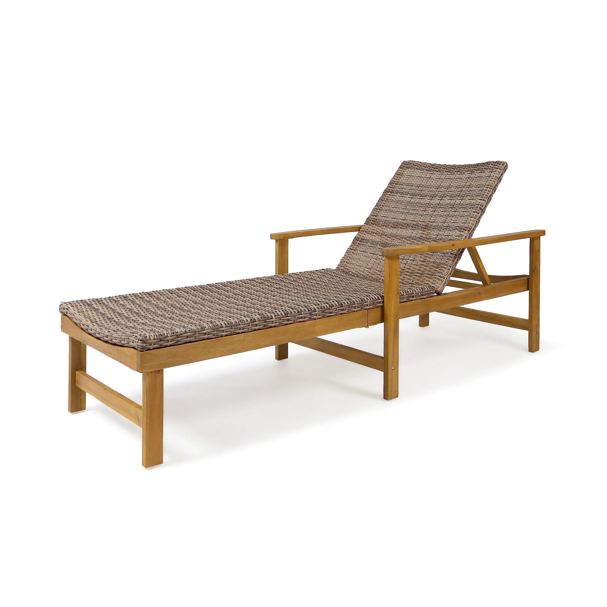 Christopher Knight Home Hampton Outdoor Rustic Acacia Wood Chaise Lounge with Wicker Seating by mixed black, light gray wash