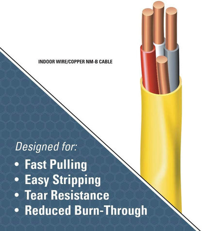 Southwire 63947628 100' 12/3 with ground Romex brand SIMpull residential indoor electrical wire type NM-B, Yellow