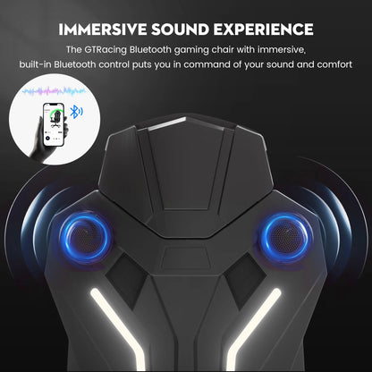 GTRACING LUFT-600 Gaming Chair with Bluetooth Speakers and LED Lighting, White