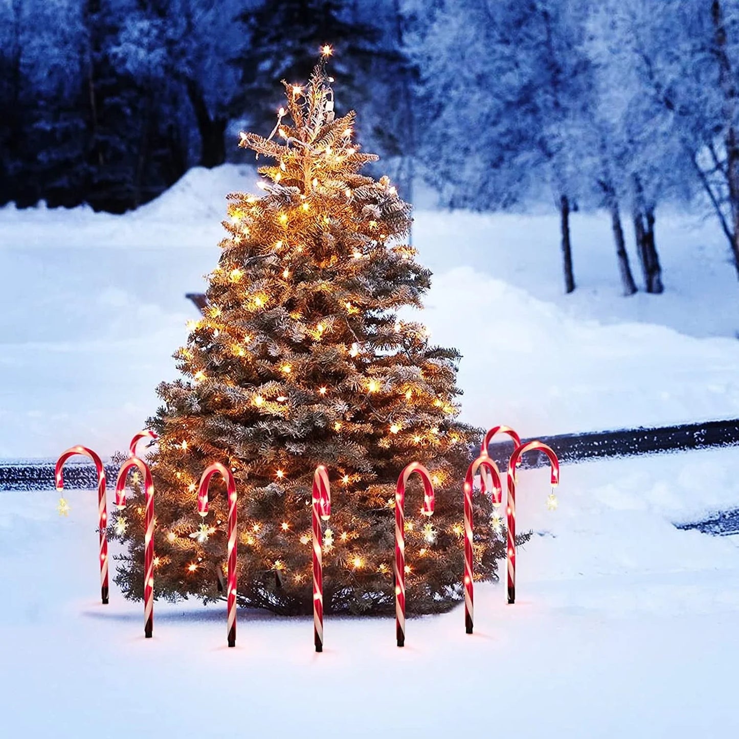 8 pk Solar Outdoor 20 inches LED 8 Modes Christmas Xmas Candy Cane Crutches with Stars Holiday Waterproof Pathway Warm Lights