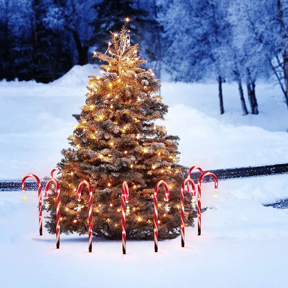 8 pk Solar Outdoor 20 inches LED 8 Modes Christmas Xmas Candy Cane Crutches with Stars Holiday Waterproof Pathway Warm Lights