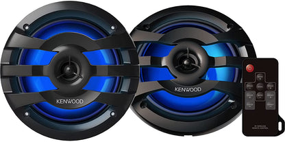KENWOOD KFC-1673MRBL 6.75 2-Way Marine Speaker(Black) with RGB Lighting, Remote Control Included, 260 Max Power