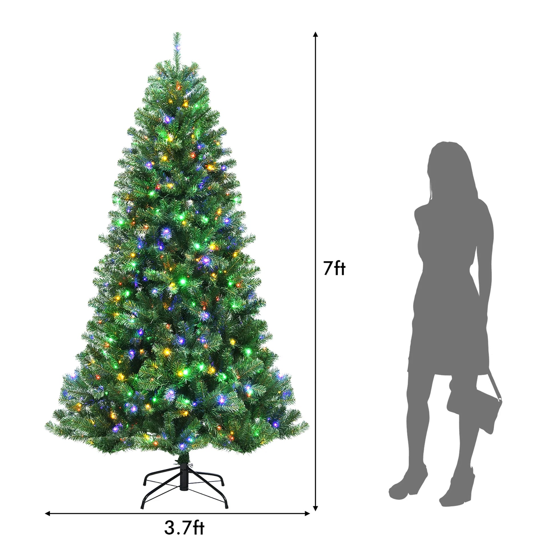 Costway 7ft Pre-lit Hinged Christmas Tree w/Remote Control & 9 Lighting Modes
