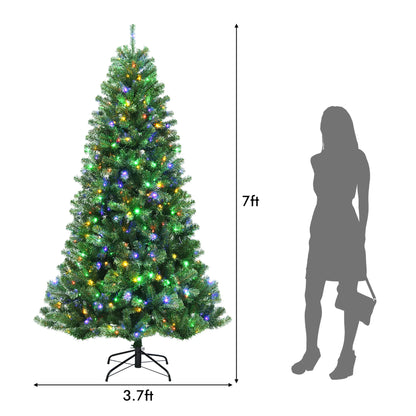 Costway 7ft Pre-lit Hinged Christmas Tree w/Remote Control & 9 Lighting Modes