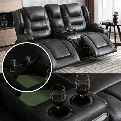IPKIG Electric Home Theater Seating- Power Recline Chair Loveseat RV Sofa with Console, 67" Double Recliner 2-Seater RV Couch with Storage/USB Charging/Lighting/Cup Holders for Living Room