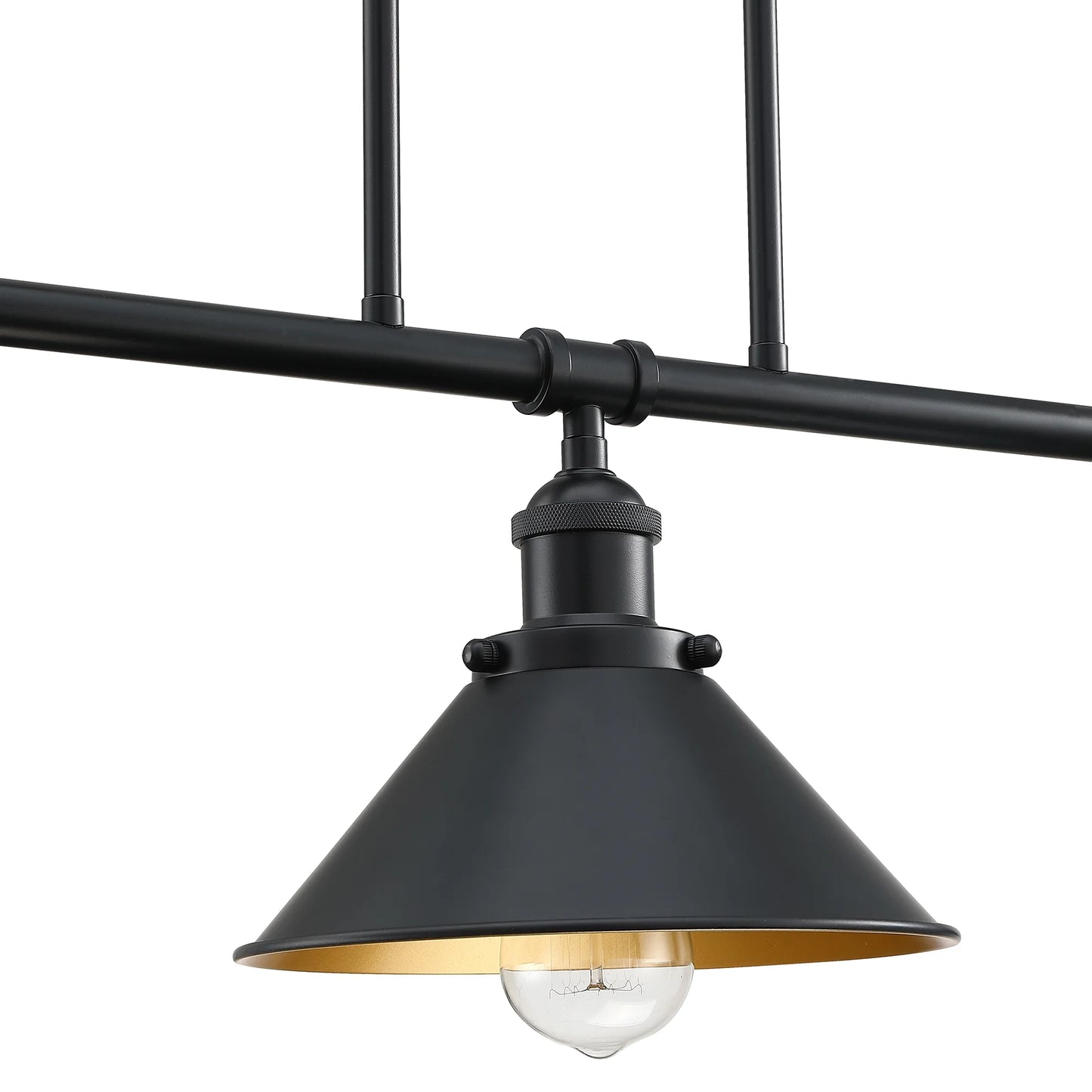 3-Light Matte Black Pendant Lighting for Kitchen Island Industrial Ceiling Mount Light Fixture for Dining Room, Living Room, Dining Table, Bars with Gold Painting Inside Finish