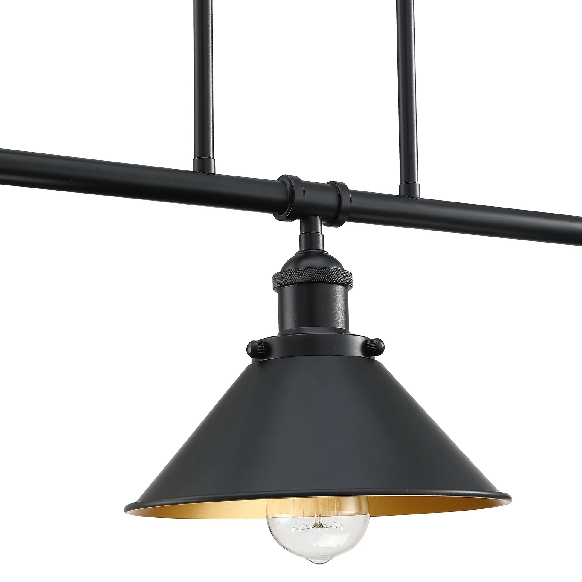 3-Light Matte Black Pendant Lighting for Kitchen Island Industrial Ceiling Mount Light Fixture for Dining Room, Living Room, Dining Table, Bars with Gold Painting Inside Finish