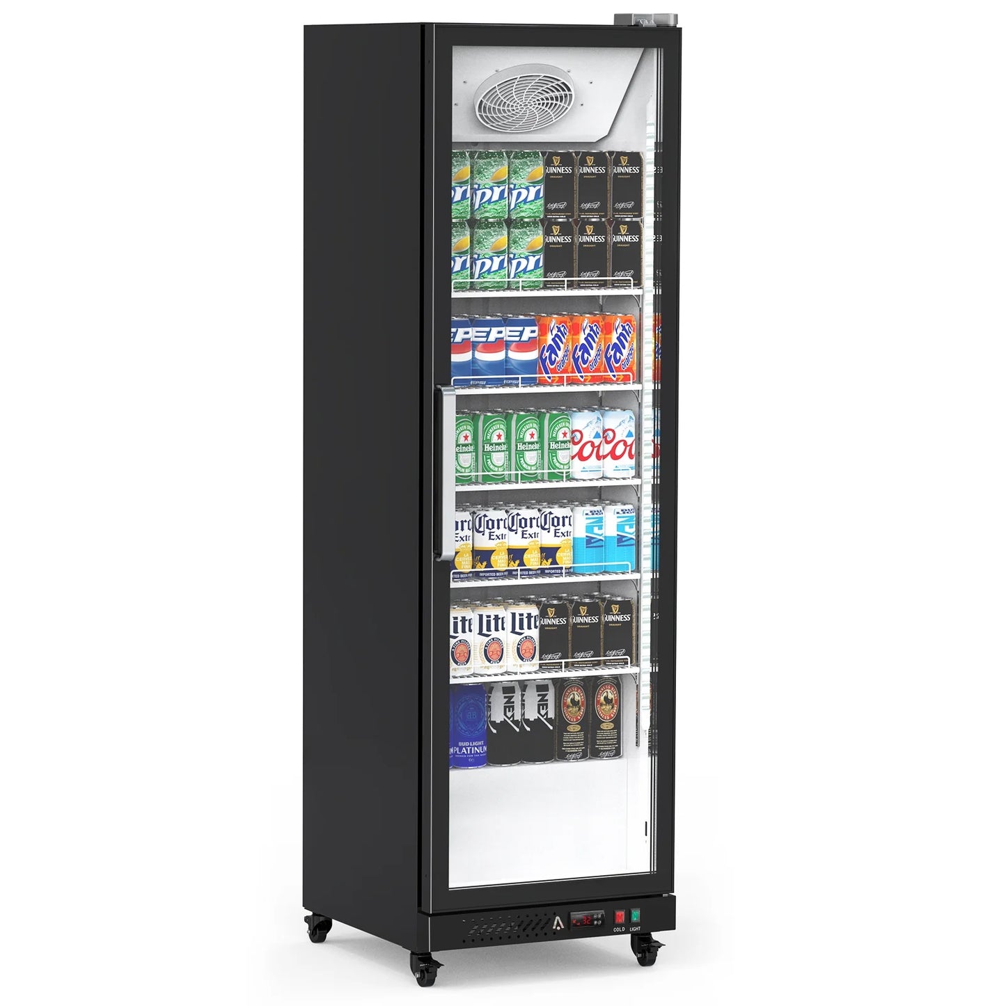 Garvee Commercial Refrigerator,12.4 Cu.ft Display Fridge Merchandiser Upright Beverage Cooler,Single Glass Door Fridge with Adjustable Shelves & LED Lighting,Black