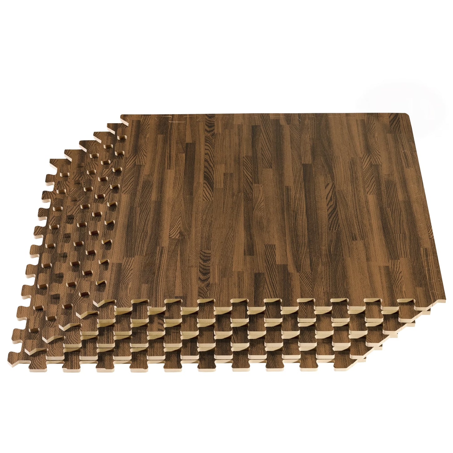 Forest Floor 5/8 Inch Thick Printed Foam Tiles, Premium Wood Grain Interlocking Foam Floor Mats, Anti-Fatigue Flooring, Walnut, 100 Sq Ft
