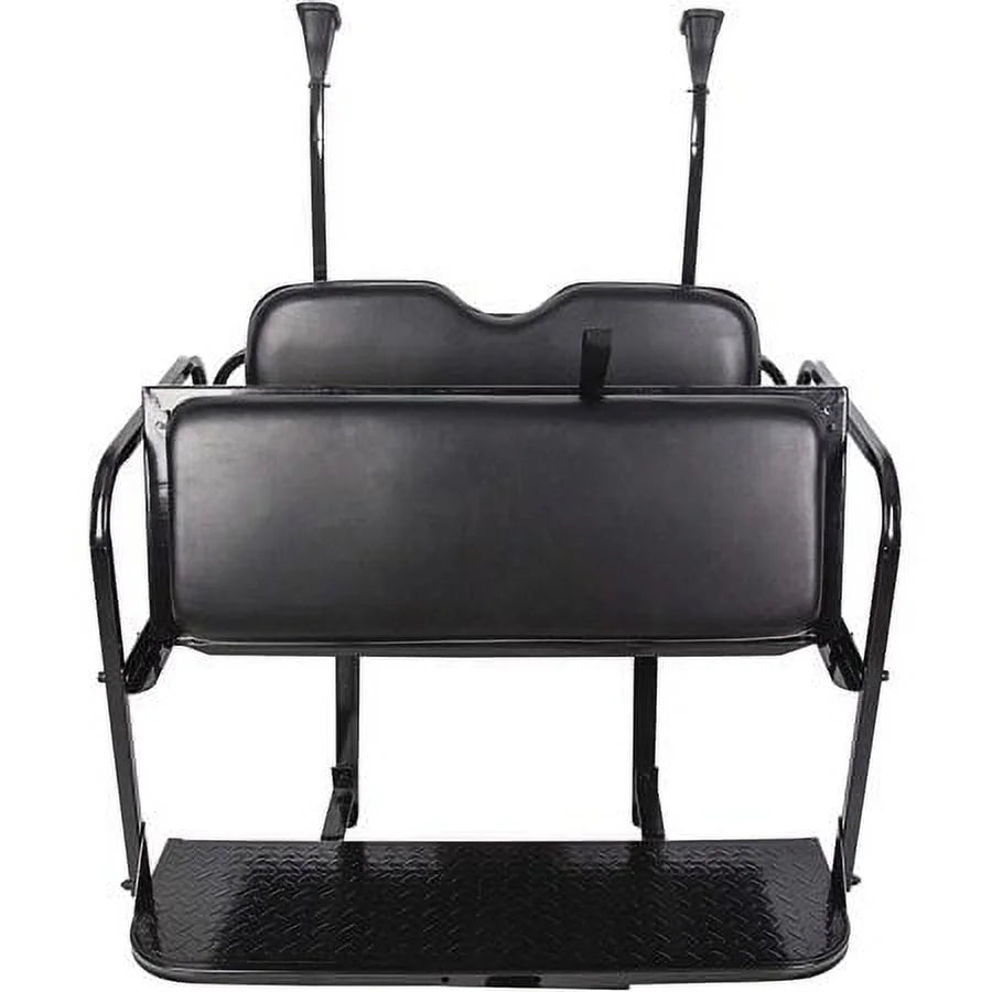 Kojem Flip Folding Rear Black Seat Kit for 2004-up Club Car Precedent Gas or Electric Models Golf Cart w/Extra Handle Bar w/Roof Support - 3 Packages & All Hardware