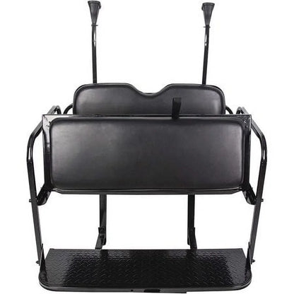Kojem Flip Folding Rear Black Seat Kit for 2004-up Club Car Precedent Gas or Electric Models Golf Cart w/Extra Handle Bar w/Roof Support - 3 Packages & All Hardware