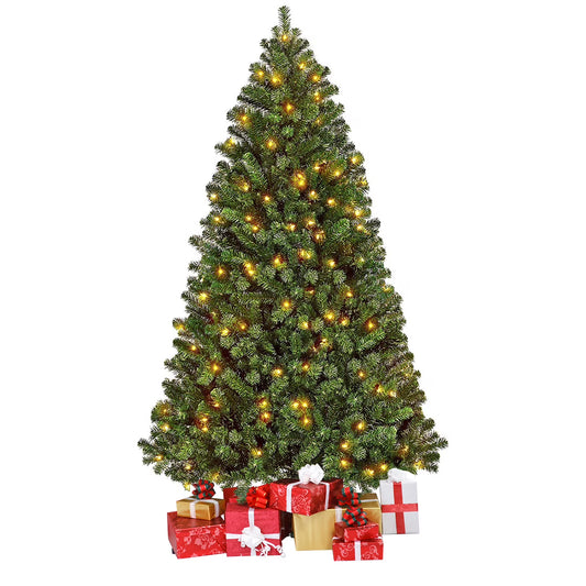 Vebreda 6FT Pre-Lit Artificial Christmas Tree with 300 Warm White LED Lights, Hinged Branch Design, Eco-Friendly PVC Needles & Foldable Metal Stand for Home, Office & Holiday Dcor