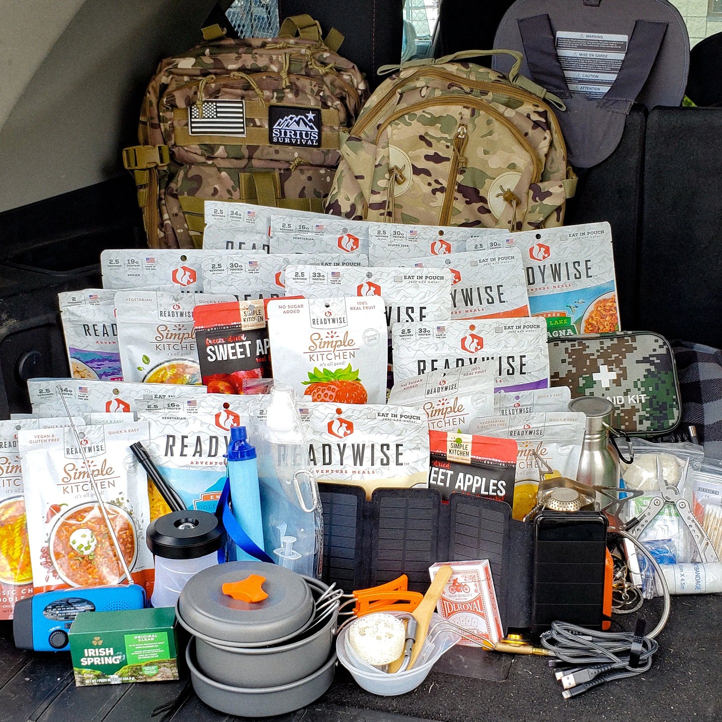 Family Comfort 72 Emergency Survival Kit/Backpack - 72 Hour for 2 People - Disaster Preparedness - Delicious ReadyWise Food, Gear, Lighting, First Aid, Tools & More - Camo