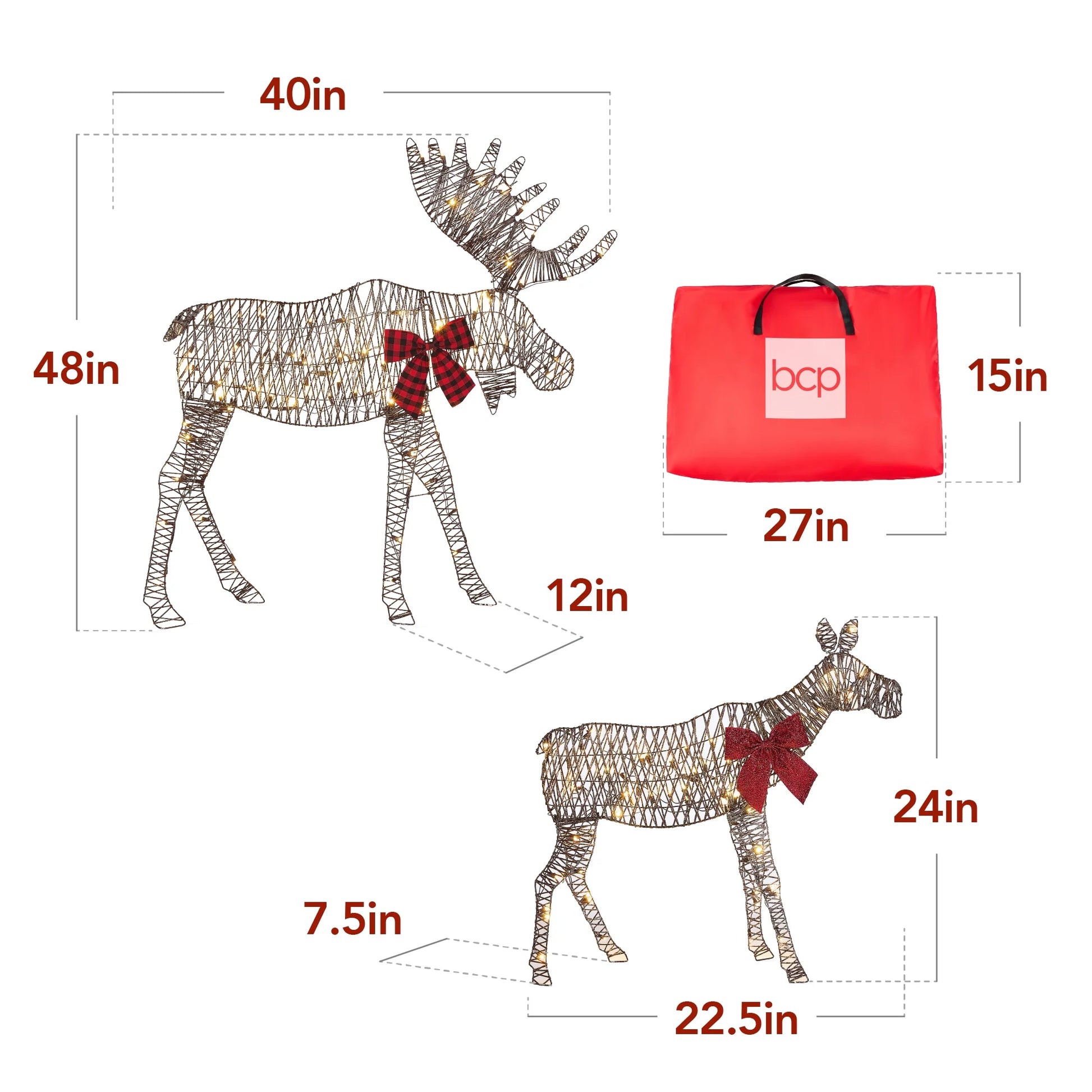 Best Choice Products 4ft 2-Piece Lighted 2D Christmas Moose Set Outdoor Decor w/125 LED Lights, Stakes - Rattan