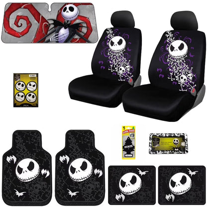 Nightmare Before Christmas Jack Skellington 12-Piece Car Accessory Bundle Set - Officially Licensed Car Seat Covers, Floor Mats, Sunshade, and More by Yupbizauto