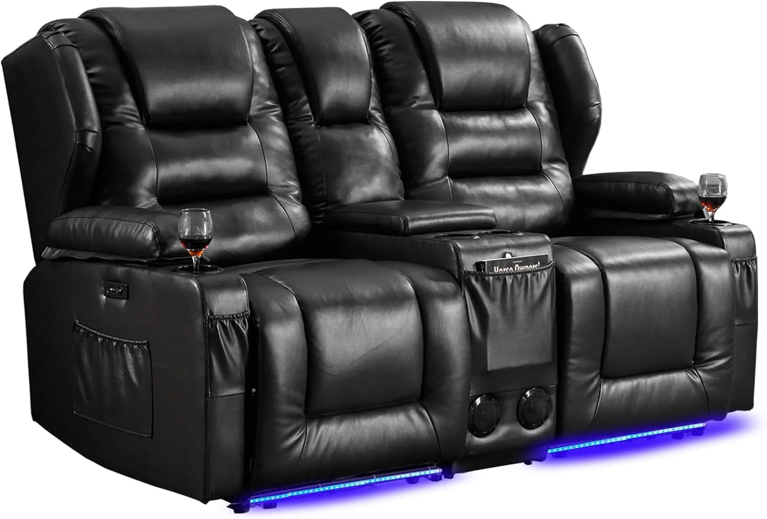 IPKIG Electric Home Theater Seating- Power Recline Chair Loveseat RV Sofa with Console, 67" Double Recliner 2-Seater RV Couch with Storage/USB Charging/Lighting/Cup Holders for Living Room