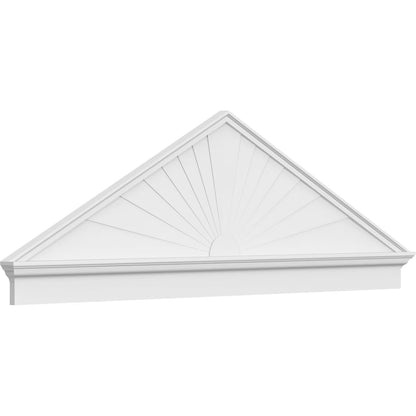 Ekena Millwork 52"W x 19-7/8"H x 2-3/4"P (Pitch 6/12) Peaked Cap Sunburst Architectural Grade PVC Combination Pediment