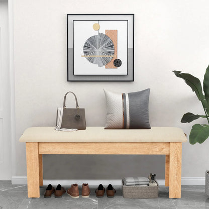 AVAWING 44" Dining Room Bench Set of 2, Wood & Linen Fabric Kitchen Benches, Beige & Natural