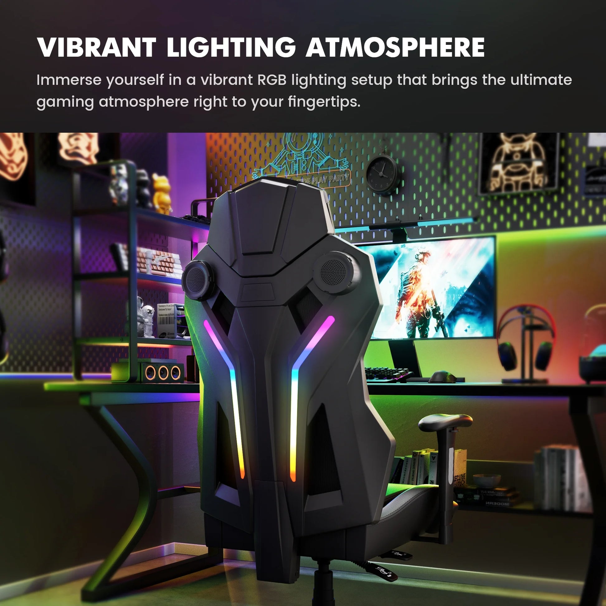 GTRACING LUFT-600 Gaming Chair with Bluetooth Speakers and LED Lighting, White