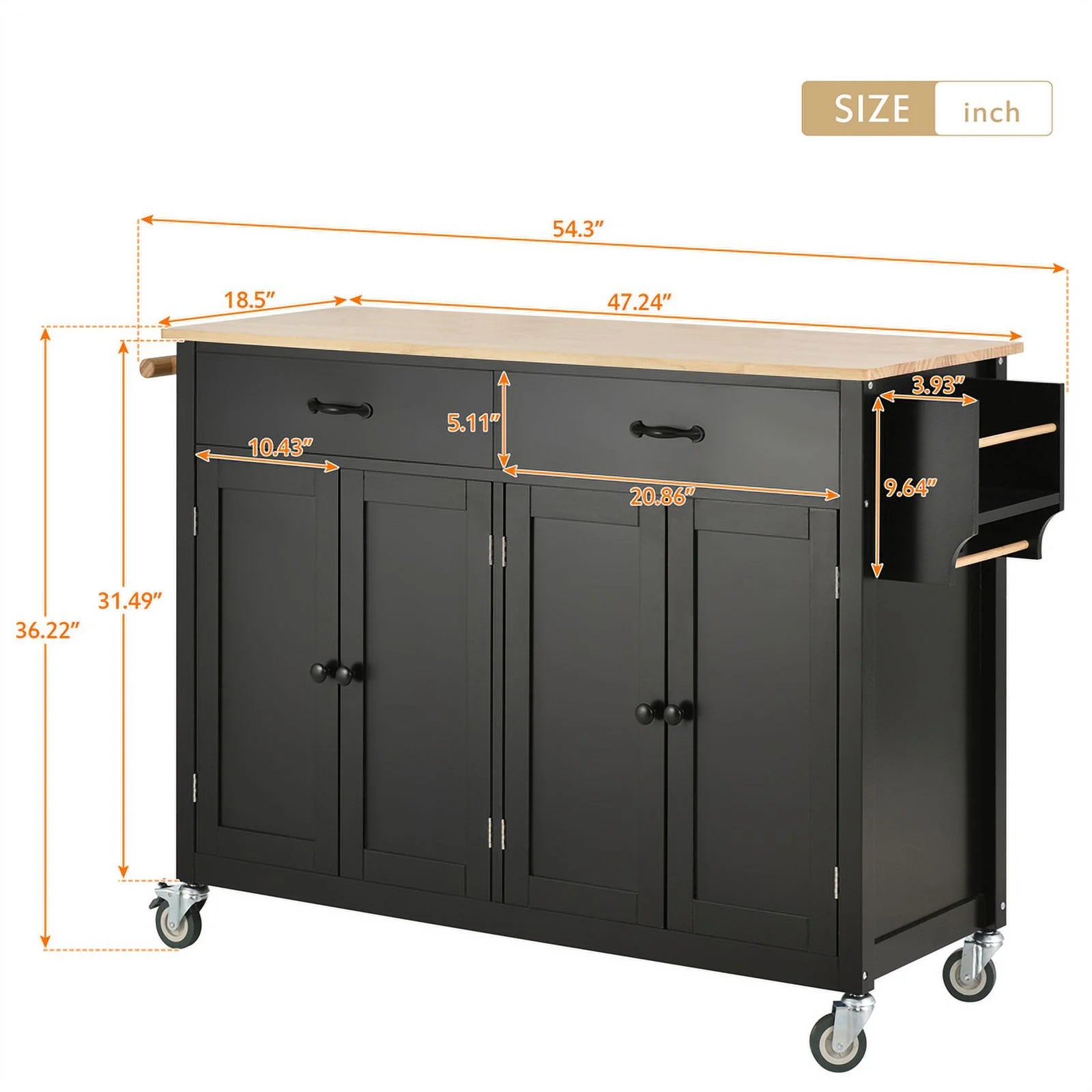 Kitchen Storage Islands& Carts with Solid Wood Top and Locking Wheels, Kitchen Island Cart with 4 Door Cabinet and Two Drawers, Kitchen Cabinets for Kitchen and Dining Room, Green