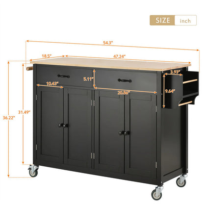 Kitchen Storage Islands& Carts with Solid Wood Top and Locking Wheels, Kitchen Island Cart with 4 Door Cabinet and Two Drawers, Kitchen Cabinets for Kitchen and Dining Room, Green