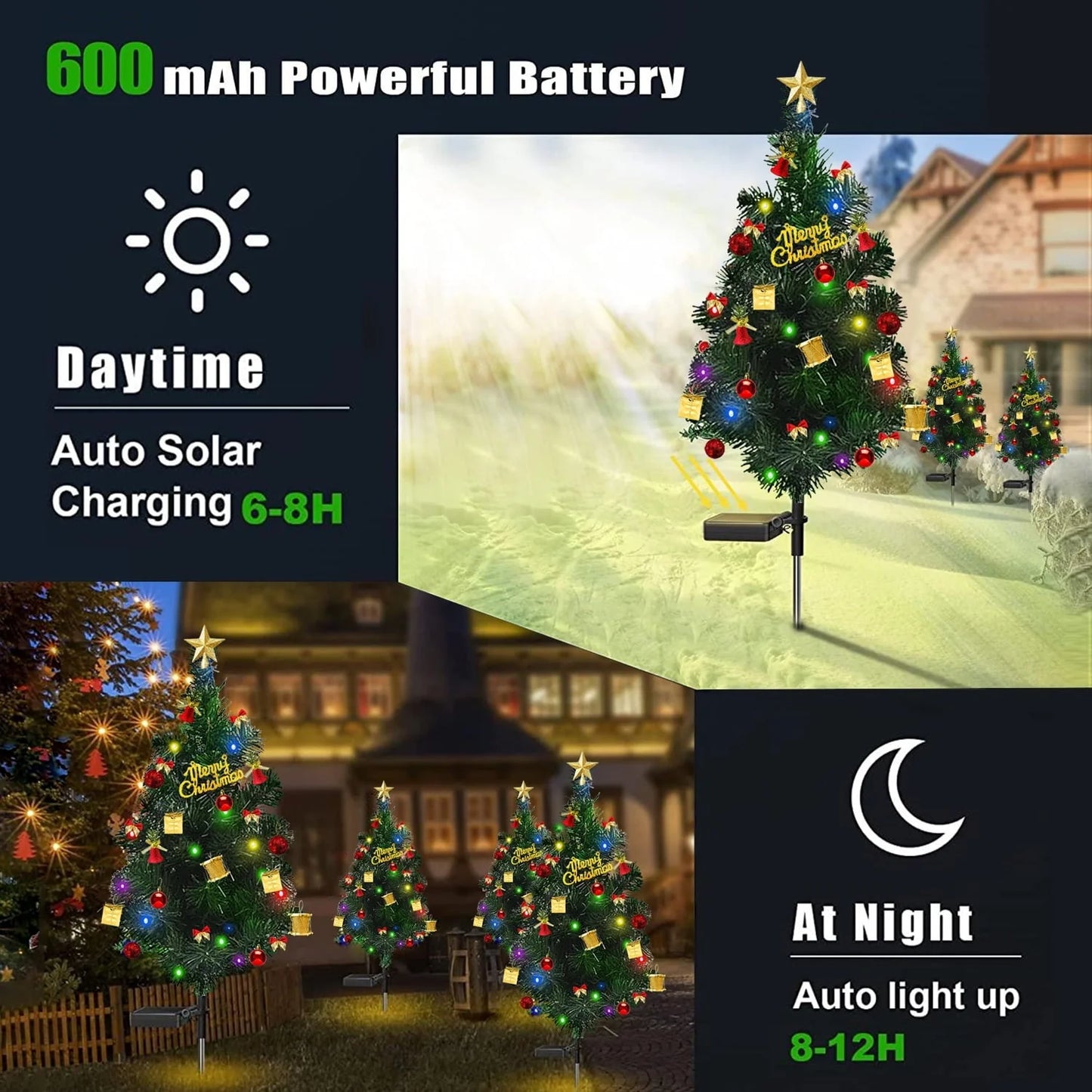 2 Pack Mini Christmas Tree with Lights Ornaments, 20LED-Lights Solar Powered Garden Stake Lights Xmas Tree