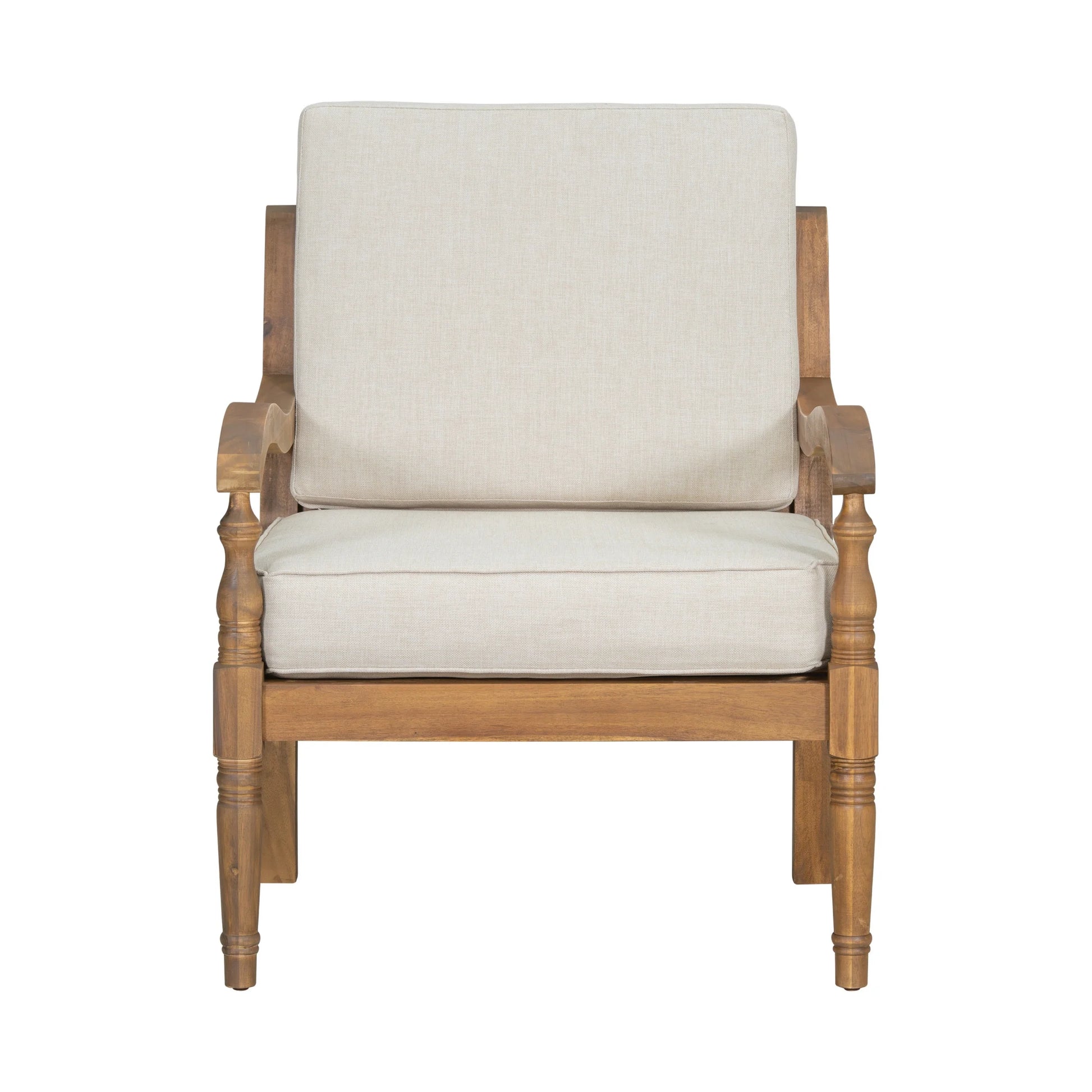 Christopher Knight Home Classic Carved Outdoor Lounge Chair with Cushions, Solid Wood Frame, Beige