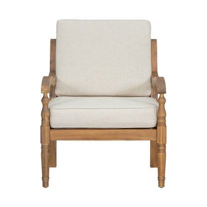 Christopher Knight Home Classic Carved Outdoor Lounge Chair with Cushions, Solid Wood Frame, Beige