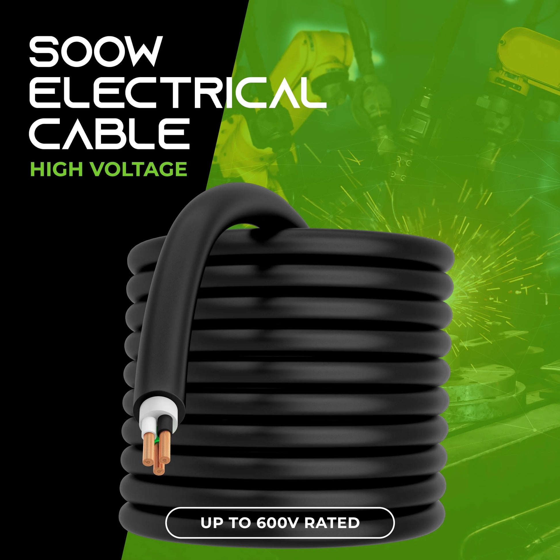 GearIT 8/4 8 AWG Portable Power Cable (25 Feet - 4 Conductor) SOOW 600V 8 Gauge Electric Wire for Motor Leads, Portable lights, Battery Chargers, Stage Lights and Machinery -25ft Electrical Cord