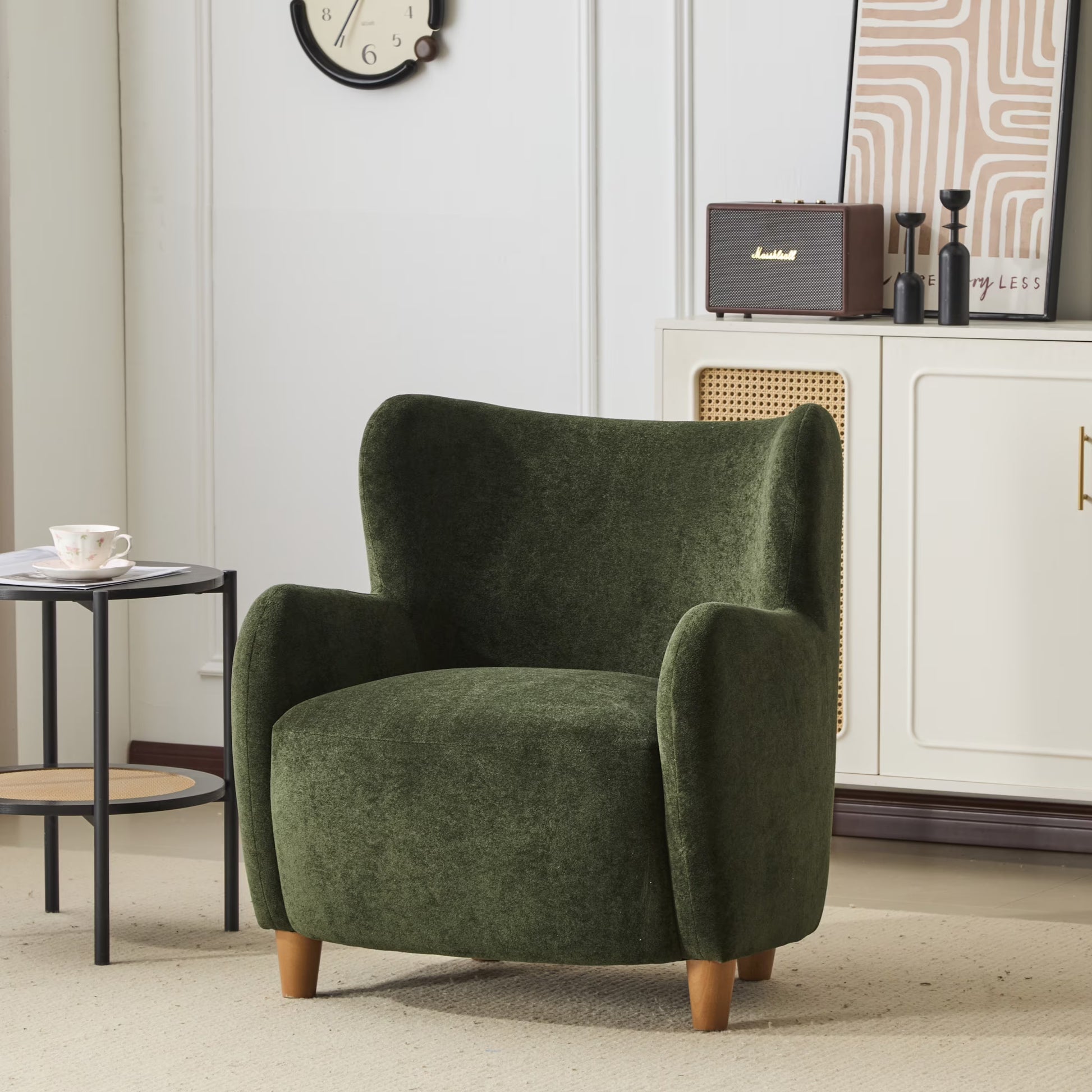 Christopher Knight Home Mid-Century Modern Velvet Wingback Accent Chair with Birch Legs, White