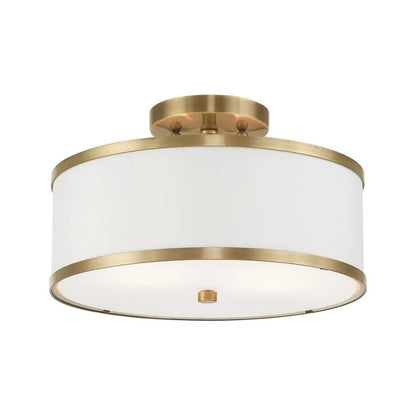 Livex Lighting Park Ridge 2-Light Metal & Fabric Ceiling Mount in Antique Brass