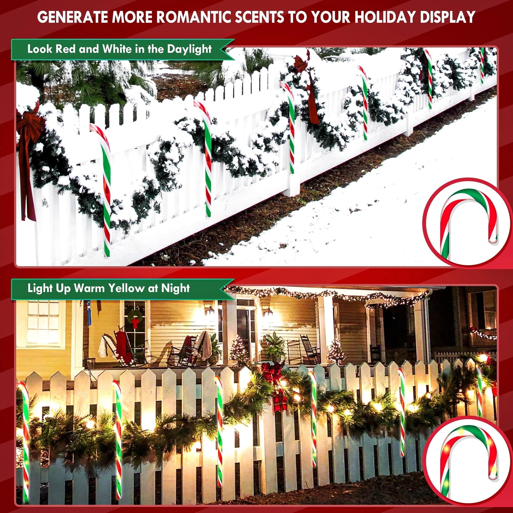 Christmas Candy Cane Lights 21 Inch 10 Pack 8 Lighting Modes Flickering Candy Pathway Marker Outdoor Indoor Waterproof UL Listed Christmas Lighting Decoration Light
