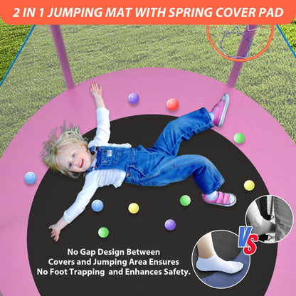 CITYLE Trampoline for Kids, No Gap Design 600LBS 66'' 5.5FT Toddler Trampoline Indoor Outdoor with Basketball Hoop, Mini Small Trampoline with Enclosure, Christmas Gifts for Toddlers, Boys & Girls