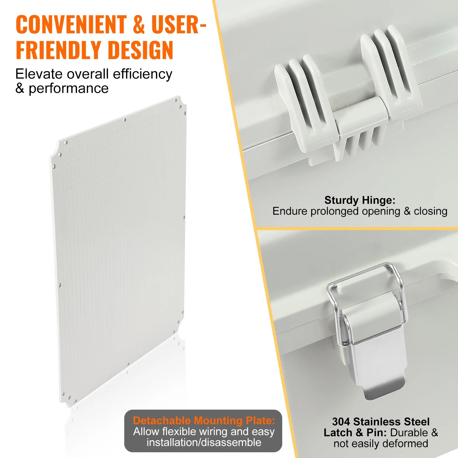 VEVOR Outdoor Electrical Junction Box, 20.87 x 16.92 x 7.87 in, ABS Plastic Electrical Enclosure Box with Hinged Cover Stainless Steel Latch, IP67 Dustproof Waterproof