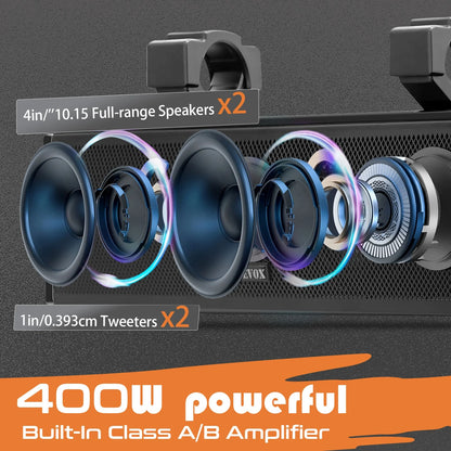 PUREVOX UTV Sound Bar 17 inch Waterproof Soundbar Bluetooth LED Lighting 400W Power 4" Full Range Speaker